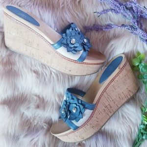 Coach Jessica Cork Wedge Heel Slide Sandals Blue